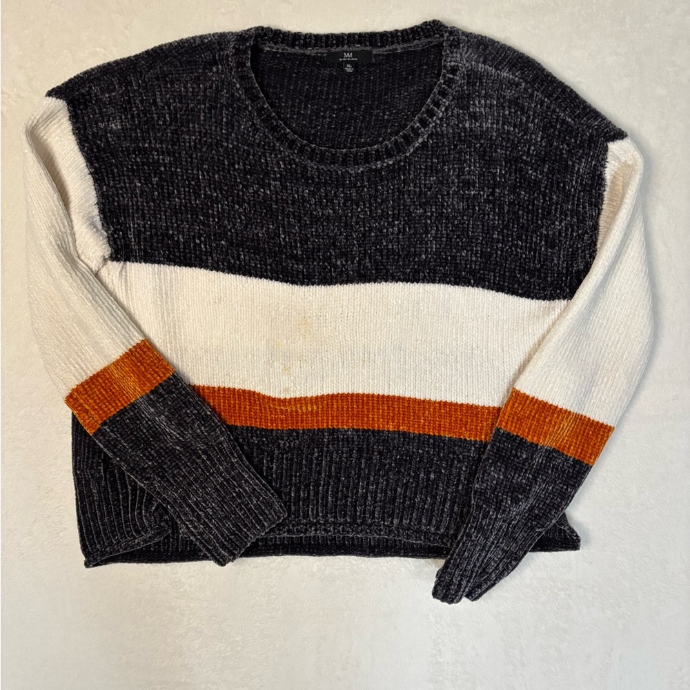 My Michelle Black, White, and Orange Women's Sweater Size XL